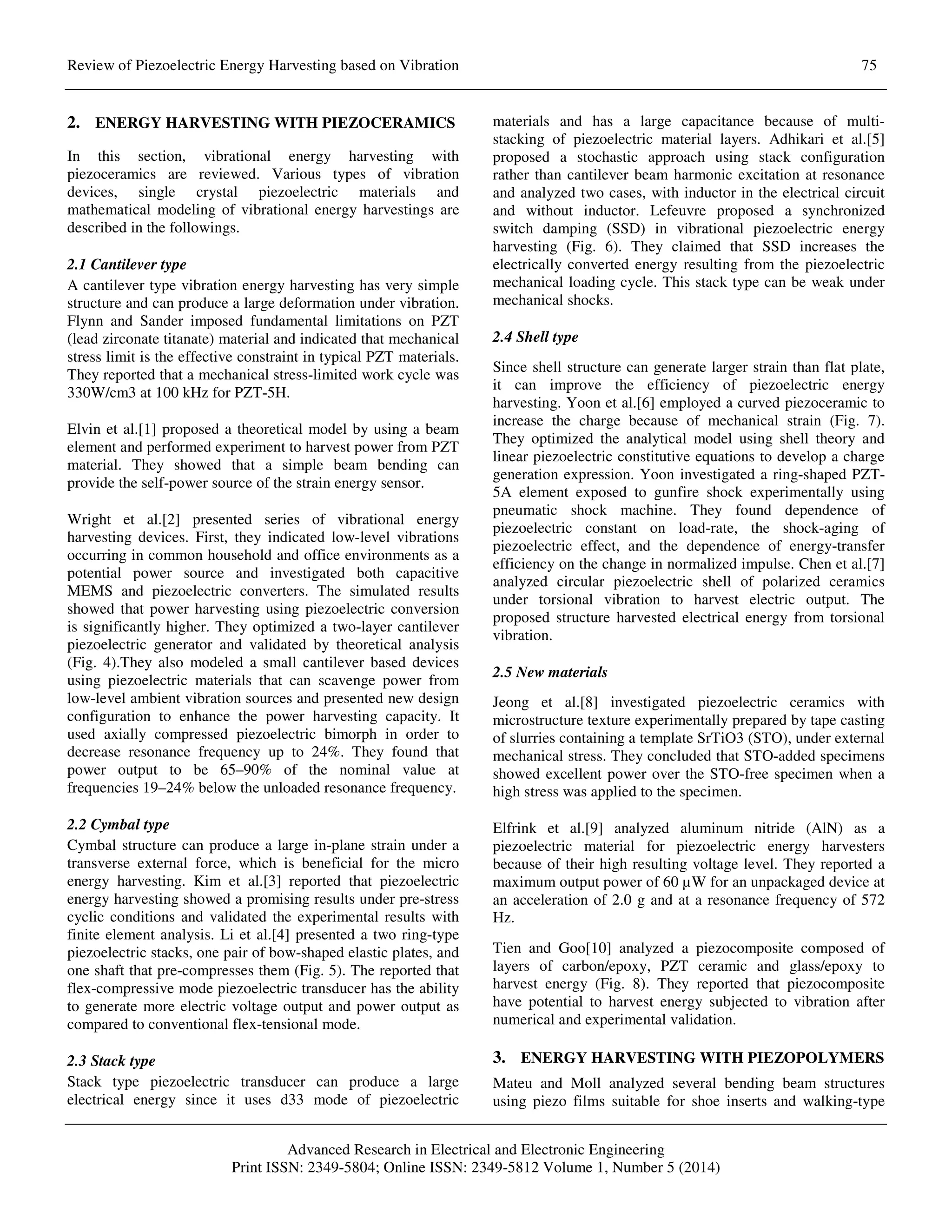 Piezoelectric energy harvesting based on vibration | PDF
