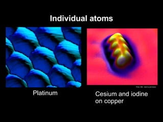 Individual atoms Photo: IBM.  Used by permission. Platinum Cesium and iodine  on copper                                                                                                                 