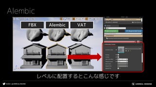 #UE4 | @UNREALENGINE
Alembic
Alembic
レベルに配置するとこんな感じです
FBX VAT
 