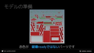 #UE4 | @UNREALENGINE
モデルの準備
赤色が 破壊readyではないパーツです
 