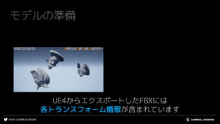 #UE4 | @UNREALENGINE
モデルの準備
UE4からエクスポートしたFBXには
各トランスフォーム情報が含まれています
 