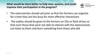 Feedback on Livestock CRP MorePork project innovations to guide the design of SAPLING innovation packages