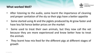Feedback on Livestock CRP MorePork project innovations to guide the design of SAPLING innovation packages