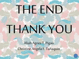 AliahAgnes T.Pigao
Christine AngelaF. Tañaquin
THE END
THANK YOU
 
