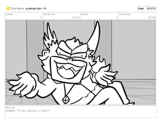 Scene
5
Duration
10:21
Panel
7
Duration
02:04
Dialog
PIGBOG: "I was making a joke!"
pigbogfight 01 Page 53/279
 