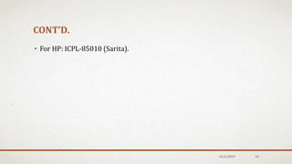 CONT’D.
• For HP: ICPL-85010 (Sarita).
12/6/2019 24
 