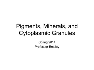 Pigments, Minerals, and 
Cytoplasmic Granules 
Spring 2014 
Professor Emsley 
 