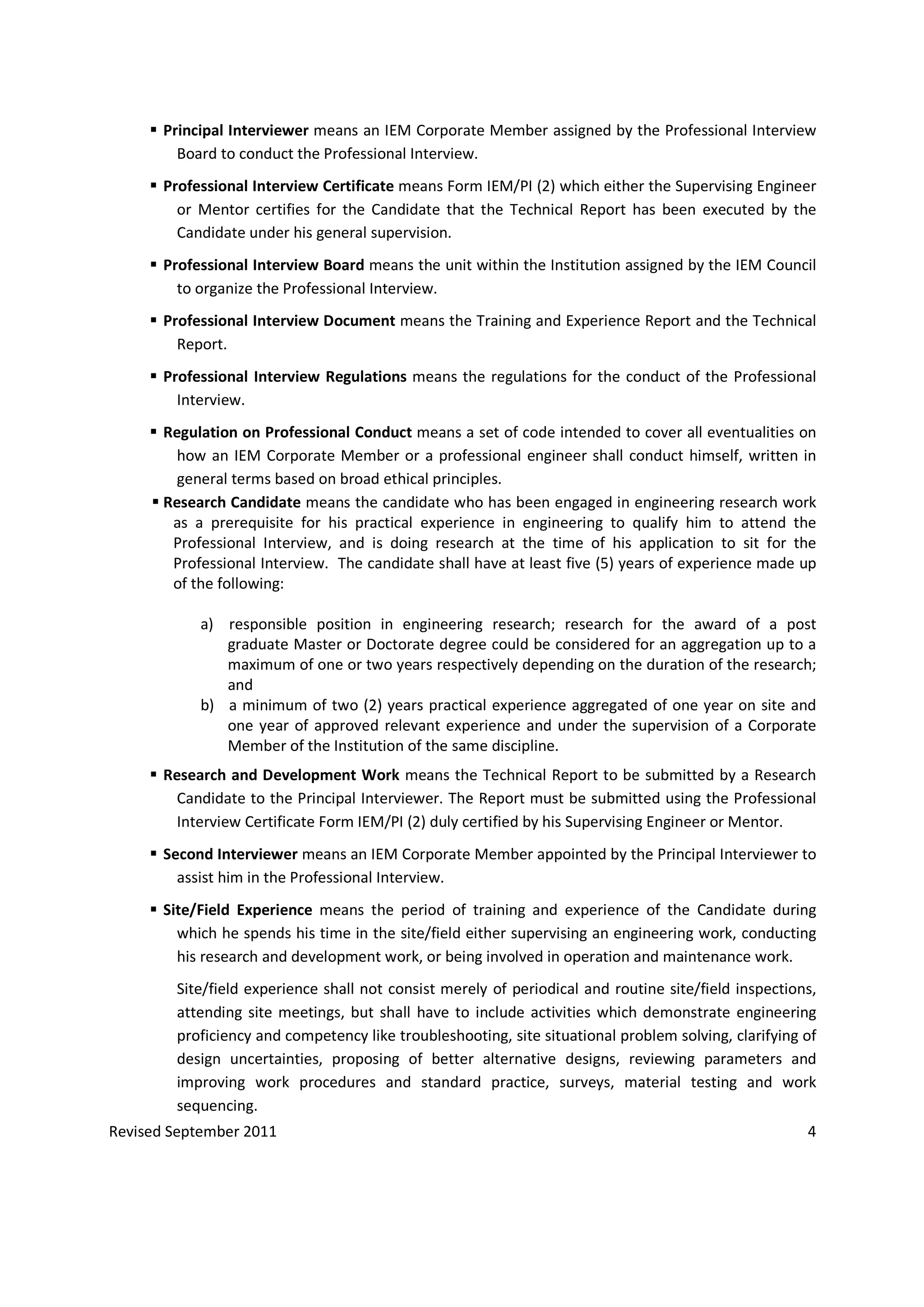 IEM Professional Interview (PI) guidelines revised Jan 2012 | PDF