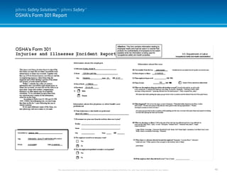 40
OSHA’s Form 301 Report
This document and it’s contents are confidential and the sole property of pihms, Inc. and may not be duplicated for any reason.
pihms Safety Solutions™: pihms Safety™
 