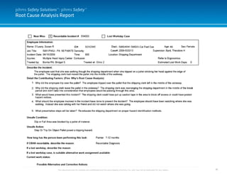 41
Root Cause Analysis Report
This document and it’s contents are confidential and the sole property of pihms, Inc. and may not be duplicated for any reason.
pihms Safety Solutions™: pihms Safety™
 