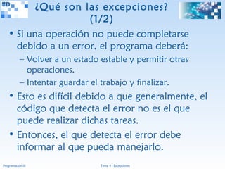 Programación III (Java) - 04 Excepciones | PPT