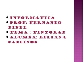 Informatica
Prof: Fernando
 Pinel
Tema : TinyGrab
Alumna: Liliana
 Cancinos
 