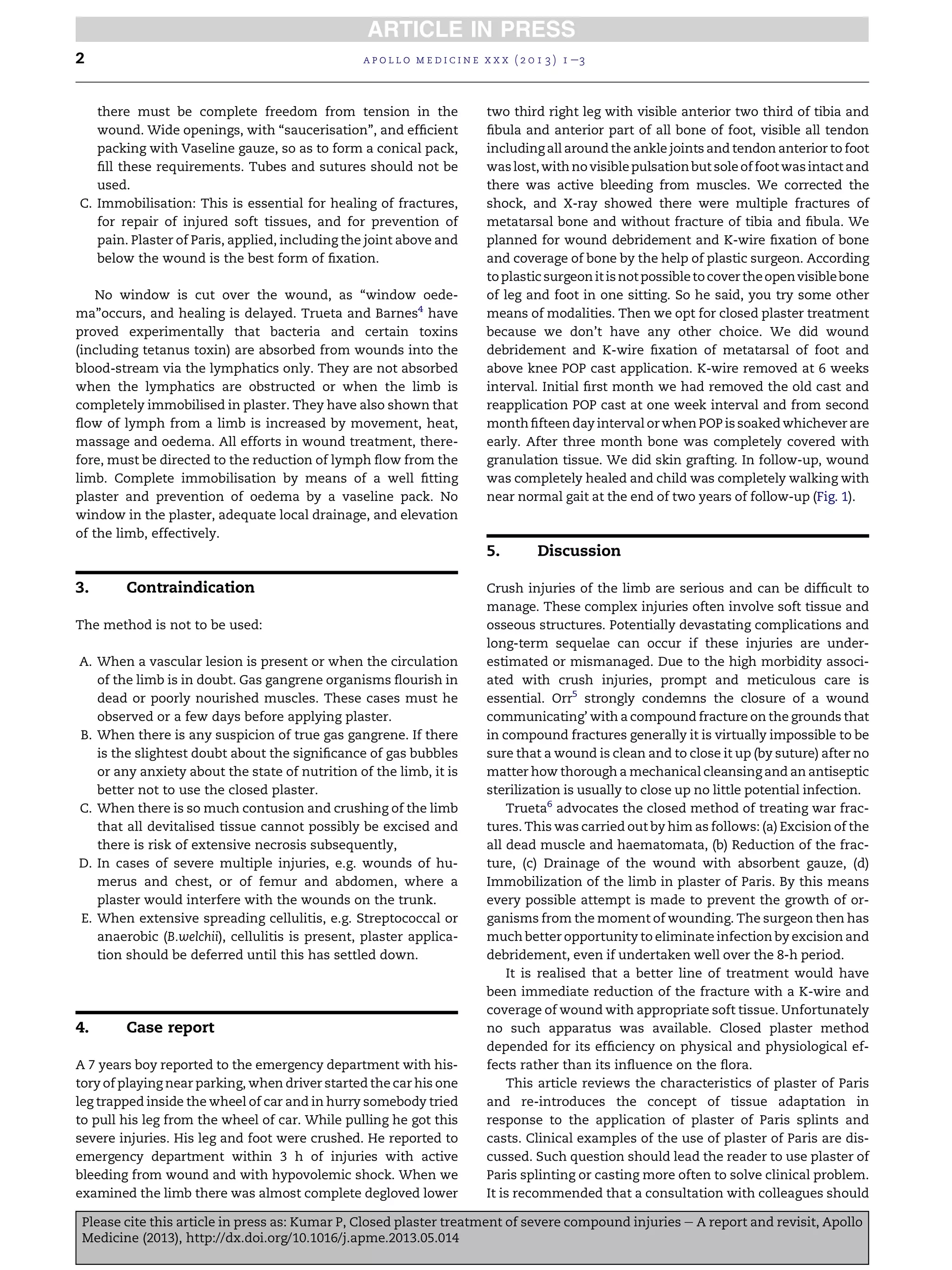 Closed plaster treatment of severe compound injuries - A report and ...