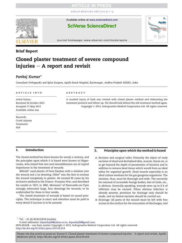 Closed plaster treatment of severe compound injuries - A report and ...
