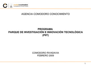 AGENCIA COMODORO CONOCIMIENTO PROGRAMA  PARQUE DE INVESTIGACIÓN E INNOVACIÓN TECNOLÓGICA (PIIT) COMODORO RIVADAVIA FEBRERO 2009 