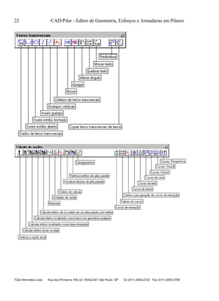 22 CAD/Pilar - Editor de Geometria, Esforços e Armaduras em Pilares
TQS Informática Ltda Rua dos Pinheiros 706 c/2 05422-001 São Paulo SP Tel (011) 3083-2722 Fax (011) 3083-2798
 