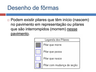 Desenho de fôrmas


Podem existir pilares que têm início (nascem)
no pavimento em representação ou pilares
que são interrompidos (morrem) nesse
pavimento.

 