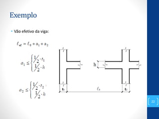 Exemplo
• Vão efetivo da viga:
22
 