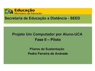 Secretaria de Educação a Distância - SEED



    Projeto Um Computador por Aluno-UCA
                Fase II – Piloto

             Pilares da Sustentação
            Pedro Ferreira de Andrade
 