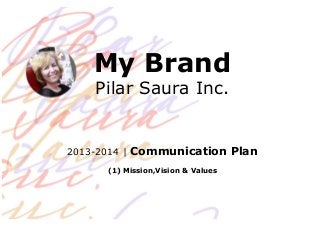 My Brand
Pilar Saura Inc.
2013-2014 | Communication Plan
(1) Mission,Vision & Values
 