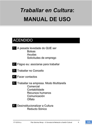 "Traballar en Cultura: Manual de uso" de Pilar Sánchez Monje