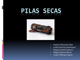 PILAS SECAS
• NaskiaVillasante Salas
• LeslieVitorino Sotomayor
• Diego Carreño Hancco
• Miguel Cabrera Rivas
• Lesly ChillitupaTaquia
 