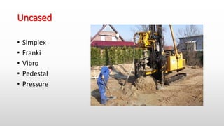 Uncased
• Simplex
• Franki
• Vibro
• Pedestal
• Pressure
 