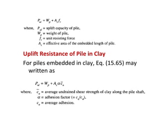 Uplift Resistance of Pile in Clay
For piles embedded in clay, Eq. (15.65) may
written as
 