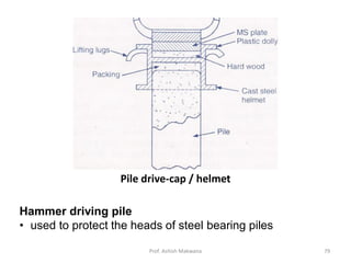 Pile drive-cap / helmet
Hammer driving pile
• used to protect the heads of steel bearing piles
Prof. Ashish Makwana 79
 
