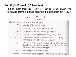(b) Hiley's Formula (IS Formula) :
• Indian Standard IS : 2911 (Part-I) 1964 gives the
following formula based on original expression by Hiley :
Prof. Ashish Makwana 99
 