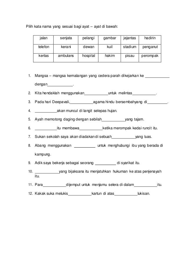 Pilih Kata Nama Yang Sesuai Bagi Ayat