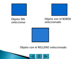 Objeto SIN             Objeto con el BORDE
seleccionar            seleccionado




      Objeto con el RELLENO seleccionado
 