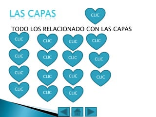 CLIC


TODO LOS RELACIONADO CON LAS CAPAS
CLIC     CLIC          CLIC
                CLIC


CLIC     CLIC   CLIC    CLIC


CLIC
         CLIC   CLIC     CLIC


CLIC
         CLIC   CLIC
 