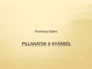 PILLANATOK A NYÁRBÓL
Romhányi Bálint:
 
