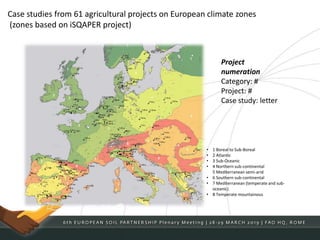 • 1 Boreal to Sub-Boreal
• 2 Atlantic
• 3 Sub-Oceanic
• 4 Northern sub-continental
5 Mediterranean semi-arid
• 6 Southern sub-continental
• 7 Mediterranean (temperate and sub-
oceanic)
• 8 Temperate mountainous
Project
numeration
Category: #
Project: #
Case study: letter
Case studies from 61 agricultural projects on European climate zones
(zones based on iSQAPER project)
 