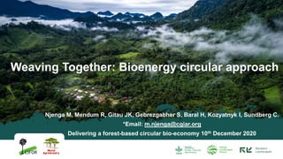 Weaving Together: Bioenergy circular approach
Njenga M, Mendum R, Gitau JK, Gebrezgabher S, Baral H, Kozyatnyk I, Sundberg C.
*Email: m.njenga@cgiar.org
Delivering a forest-based circular bio-economy 10th December 2020
 