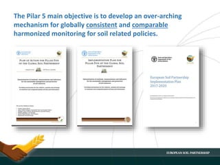The Pilar 5 main objective is to develop an over-arching
mechanism for globally consistent and comparable
harmonized monitoring for soil related policies.
 
