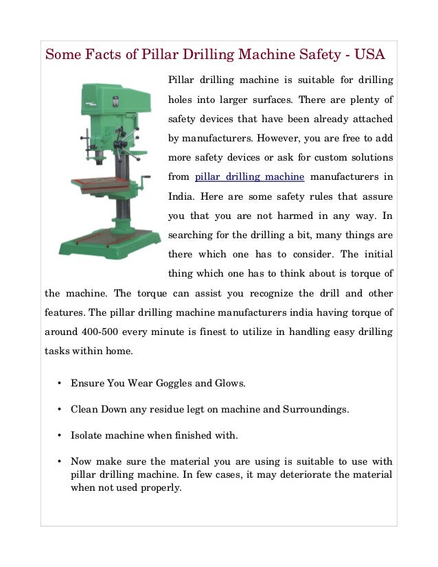 Some Safety Elements of Pillar Driling Machine