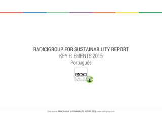 RADICIGROUP FOR SUSTAINABILITY REPORT
KEY ELEMENTS 2015
Português
Data source: RADICIGROUP SUSTAINABILITY REPORT 2015 - www.radicigroup.com
 