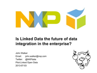 Is Linked Data the future of data
integration in the enterprise?
John Walker
Email: john.walker@nxp.com
Twitter: @NXPdata
Pilot Linked Open Data
2013-07-03
 