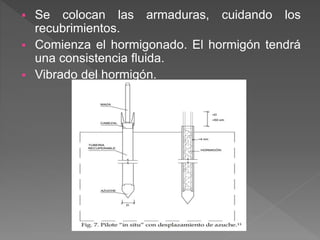  Se colocan las armaduras, cuidando los
recubrimientos.
 Comienza el hormigonado. El hormigón tendrá
una consistencia fluida.
 Vibrado del hormigón.
 