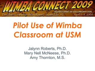 Pilot Use of Wimba Classroom at USM Jalynn Roberts, Ph.D. Mary Nell McNeese, Ph.D. Amy Thornton, M.S. 
