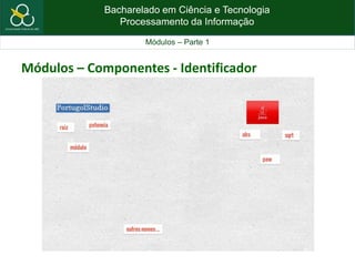 Bacharelado em Ciência e Tecnologia
Processamento da Informação
Módulos – Parte 1
Módulos – Componentes - Identificador
 