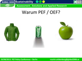 9/1/2013 5
Sustainability
Assessment , Solutions and Applied Research
29/08/2013 PEF Policy Conference – Berlin martin.wildenberg@global2000.at
Assessment , Solutions and Applied Research
Warum PEF / OEF?
 