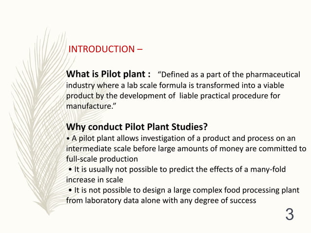 Pilot plant scale up. | PPT