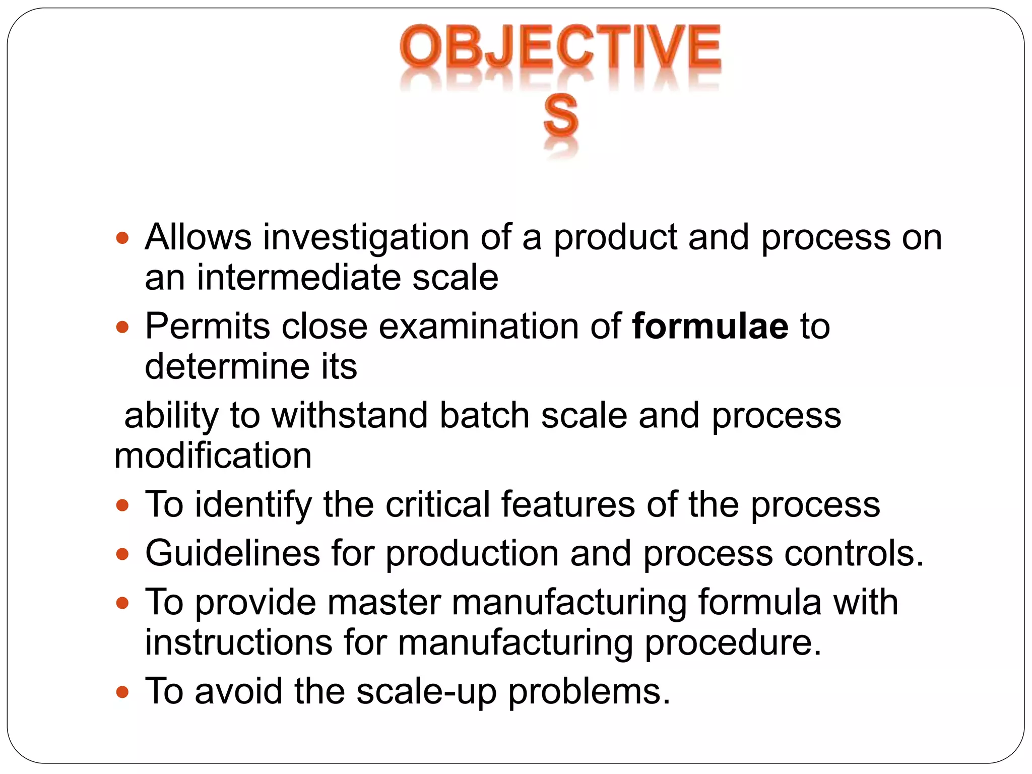 Pilot plant scale up technique | PPTX