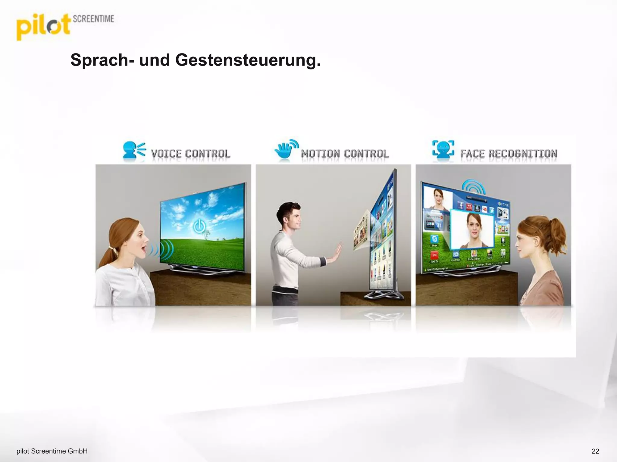 Sprach- und Gestensteuerung.
pilot Screentime GmbH 22
 