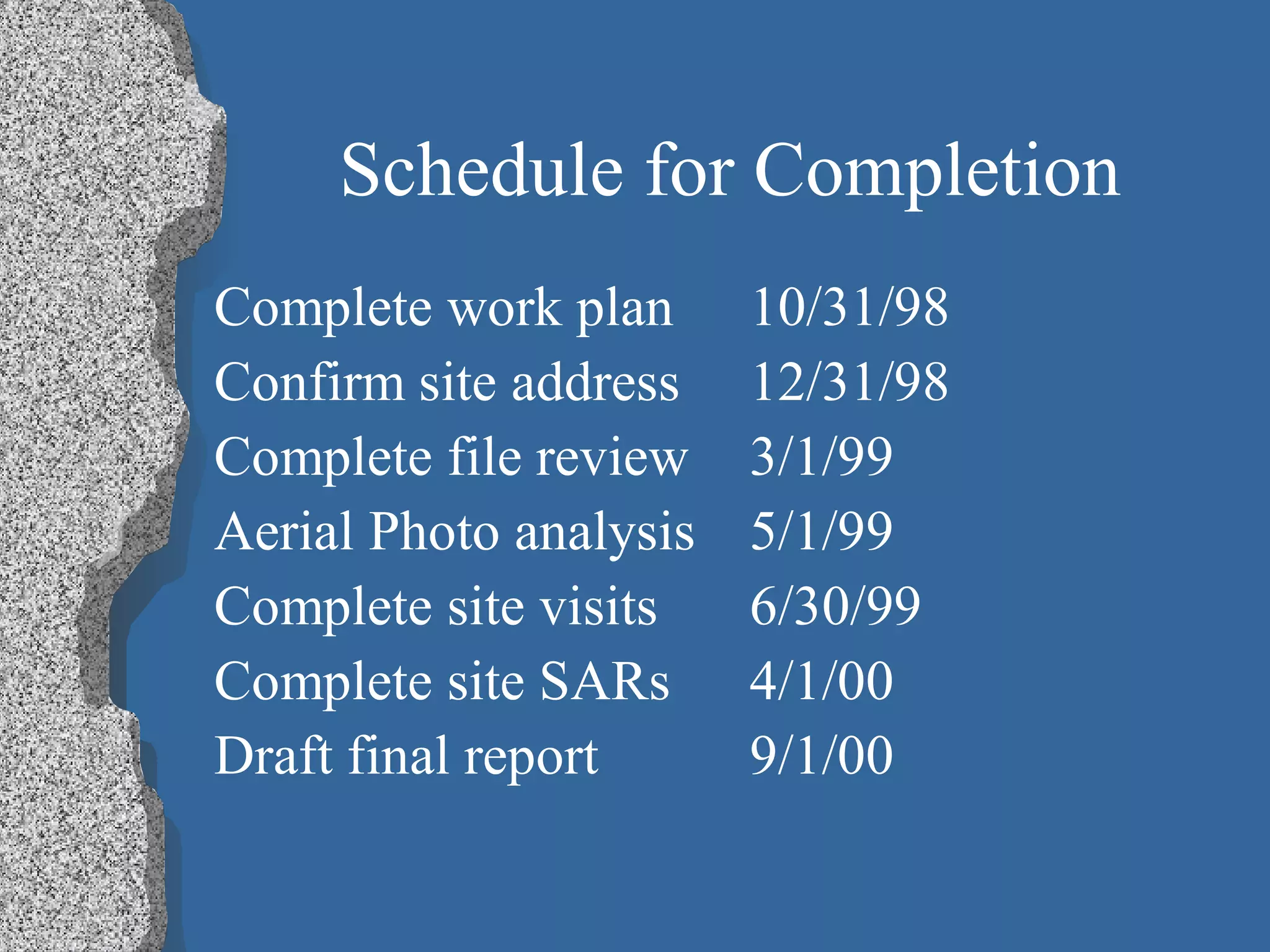 Schedule for Completion 