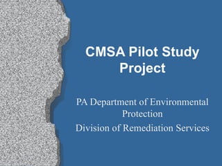 CMSA Pilot Study Project PA Department of Environmental Protection Division of Remediation Services 