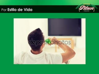 Público Objetivo seleccionado: Compartir
Demográfico: Hombres de 25 a 35 años de edad de NSE
B y C. Trabajan y/o estudian y la mayoría son solteros.
Geográfico:
Perú
Psicográfica: Son hombres que se enfocan en crecer
profesionalmente. Trabajan / estudian para superarse y son
aplicados con la consecución de sus objetivos. Pero en sus
tiempos libres se relajan. Son Sociables, hacen deporte,
juegan video juegos, ven fútbol y salen con sus amigos de
manera constante.
Conductual: No suelen cambiar de marca repentinamente.
Son leales con las marcas que les complacen y no se fijan en
el precio sino en lo que significa la marca.
 